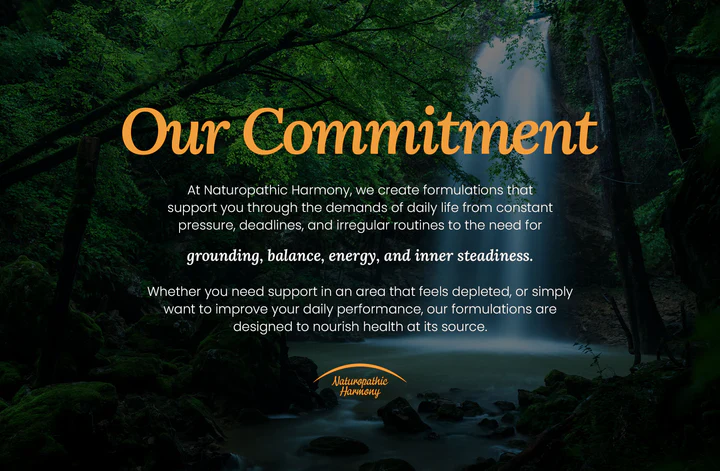Our Commitment message over a forest waterfall